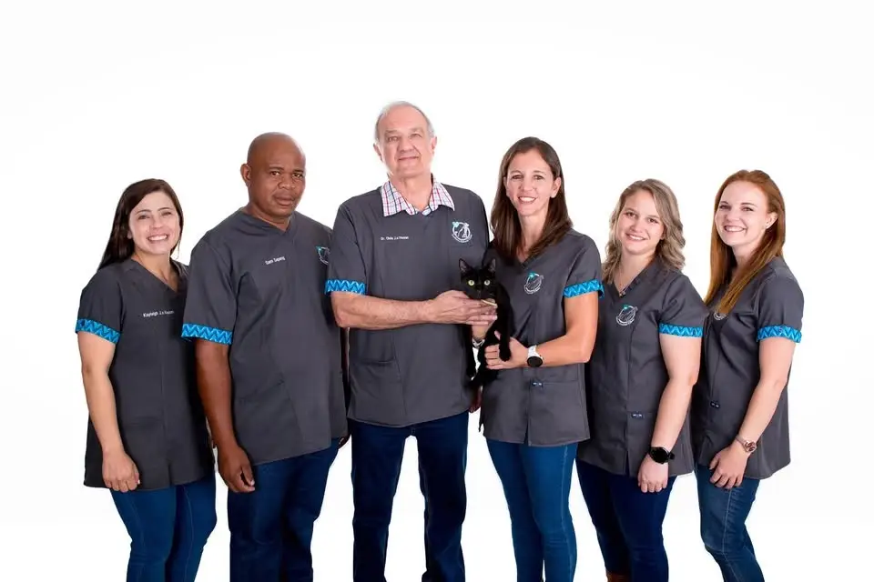 Dr Chris and the Lynburn team in their clinic uniforms